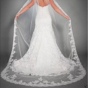 New 1T White Cathedral Wedding veil  lace edge